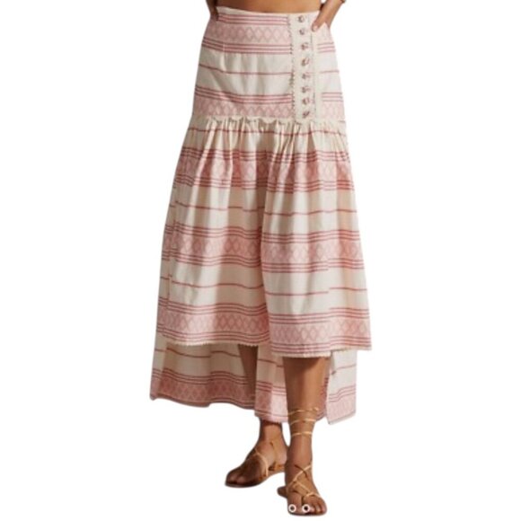 New Anthropologie Raisa A Line Striped High Low Embroidered Pleated Midi Skirt M - Picture 3 of 11
